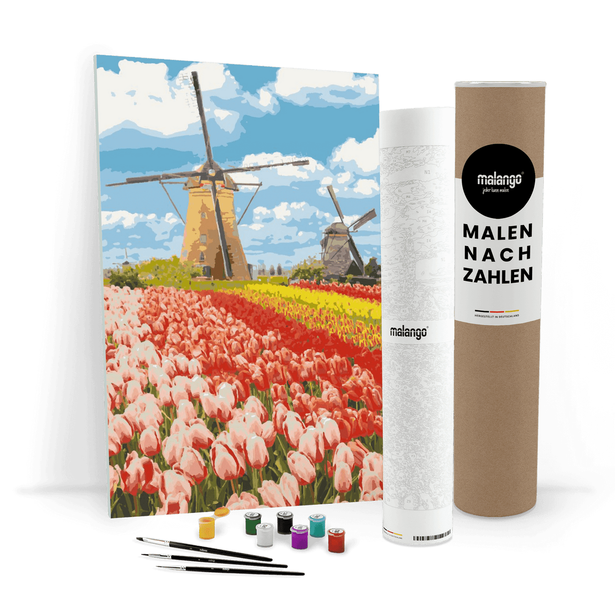 Malen nach Zahlen - Blumen Landschaft an der Mühle