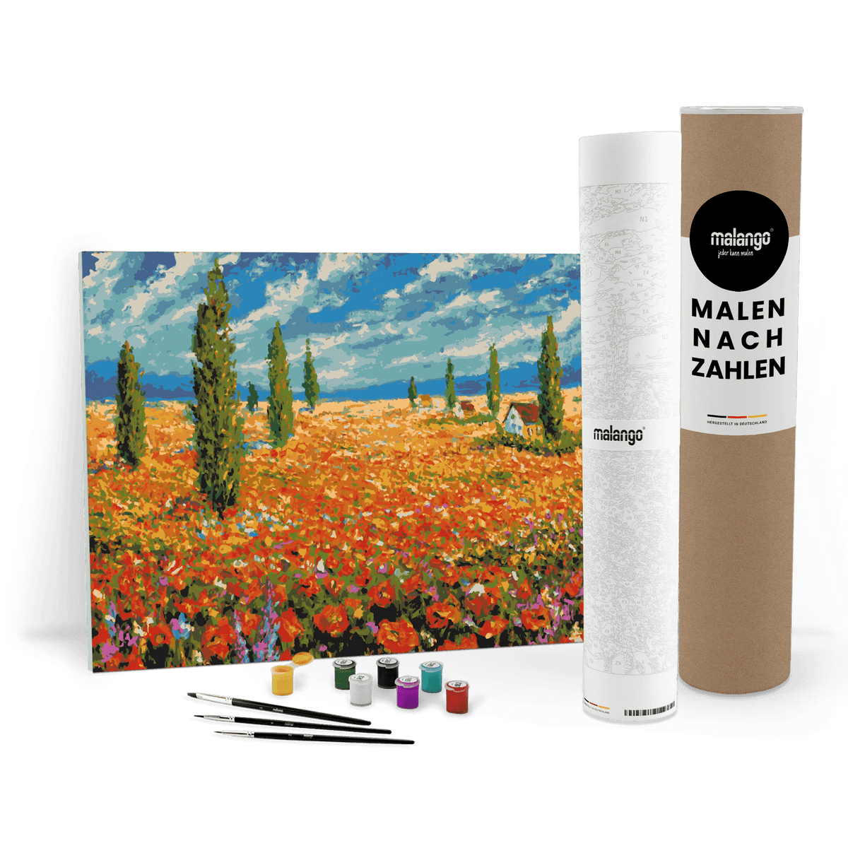 Malen nach Zahlen - Blumen Landschaft mit Zypressen