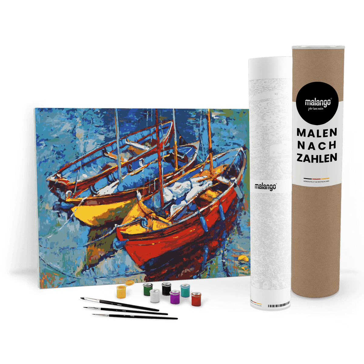 Malen nach Zahlen - Segelboote im farbenfrohen Hafen