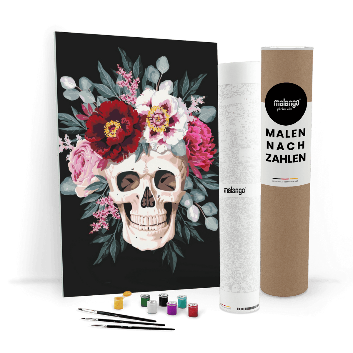 Malen nach Zahlen - Schädel Blumen