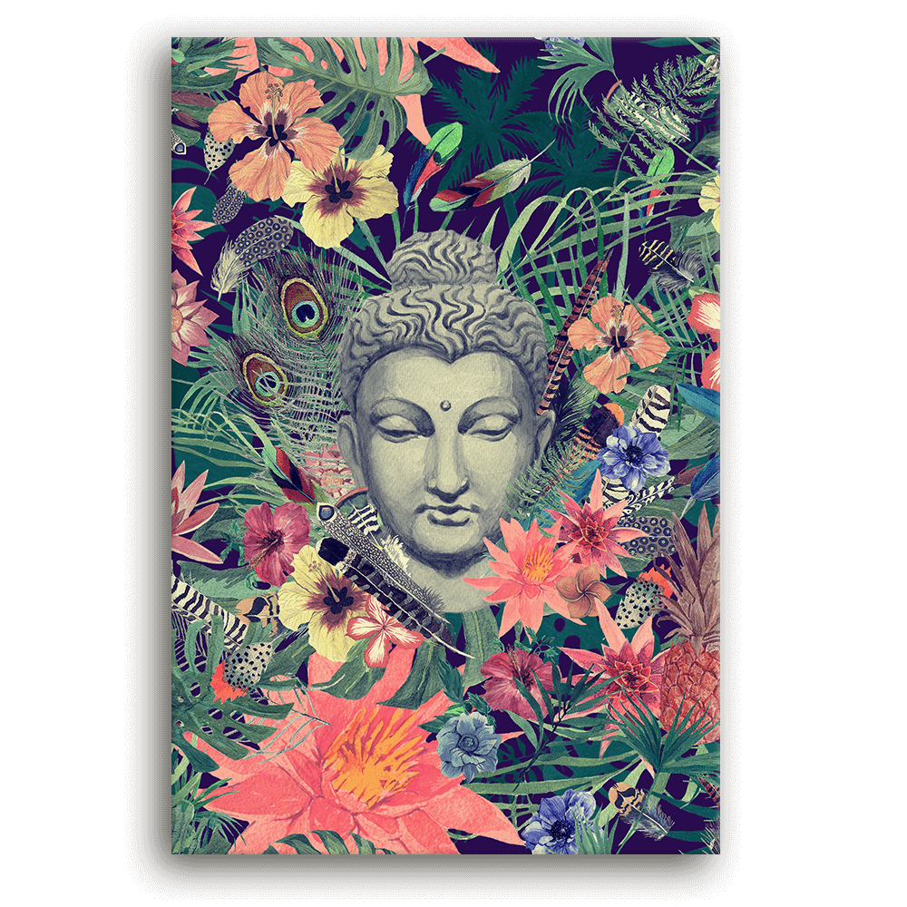 Leinwandbild - Buddha unter Blumen