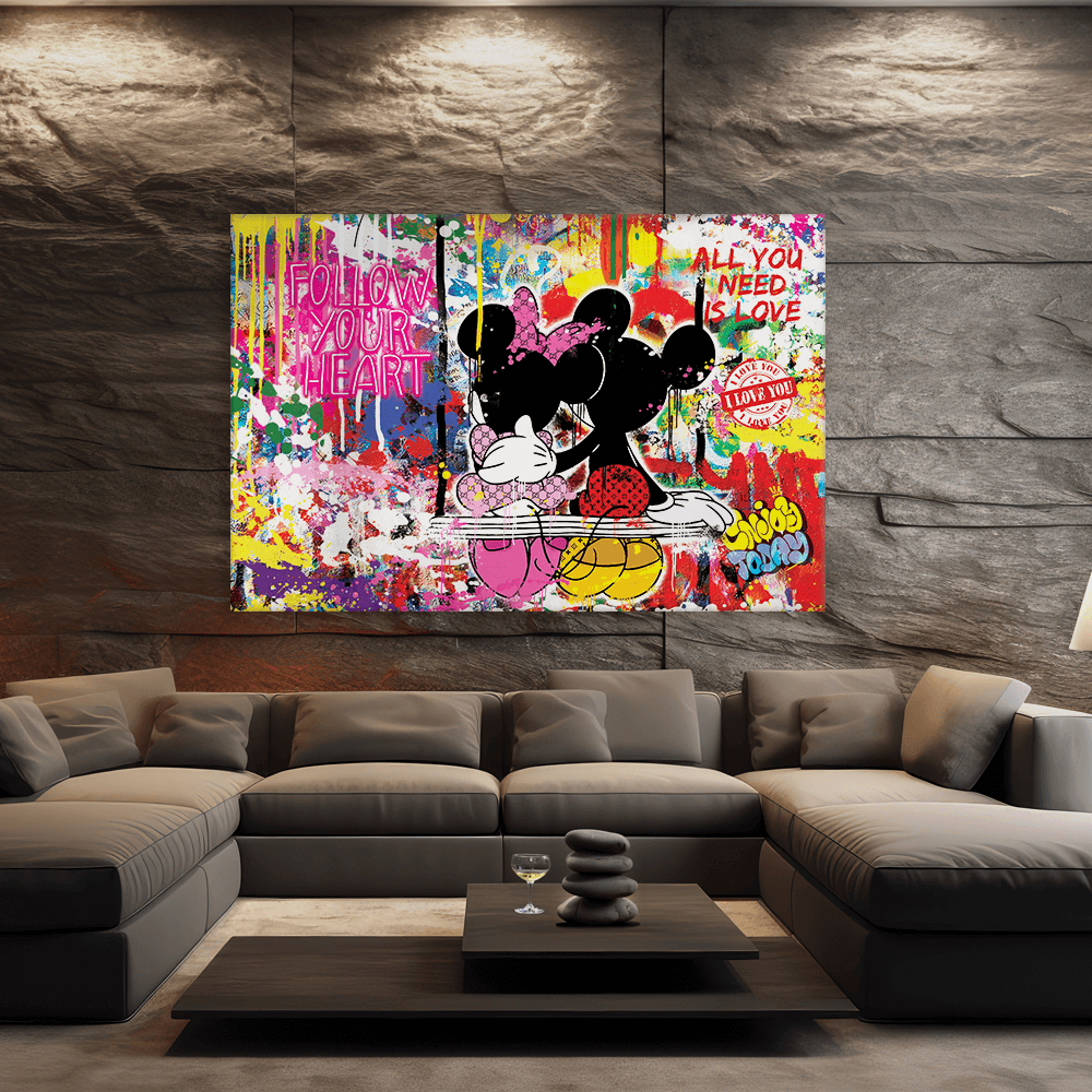 Leinwandbild - MICKEY MEETS BANKSY - LOVE IS ALL WE NEED - LIMITED EDITION