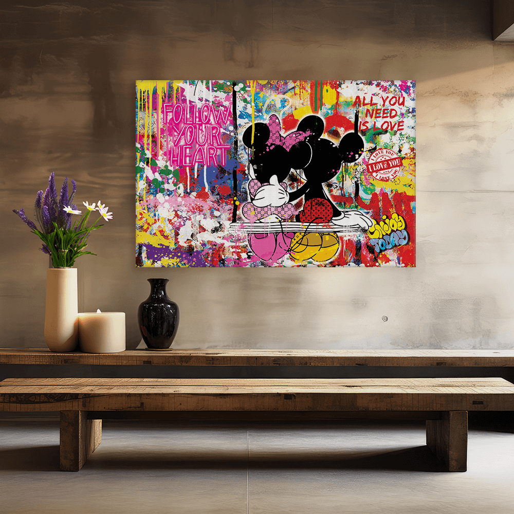 Leinwandbild - MICKEY MEETS BANKSY - LOVE IS ALL WE NEED - LIMITED EDITION