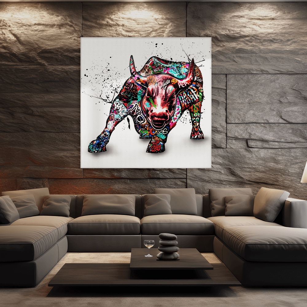 Leinwandbild - STIER GRAFFITI - WORK LIKE A BULL - LIMITED EDITION