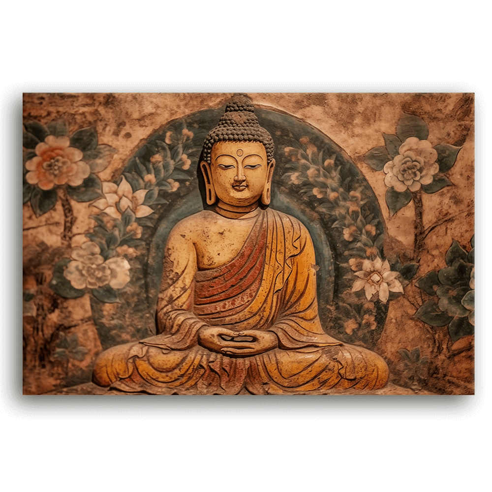 Leinwandbild - Buddha Bowo Holzrelief