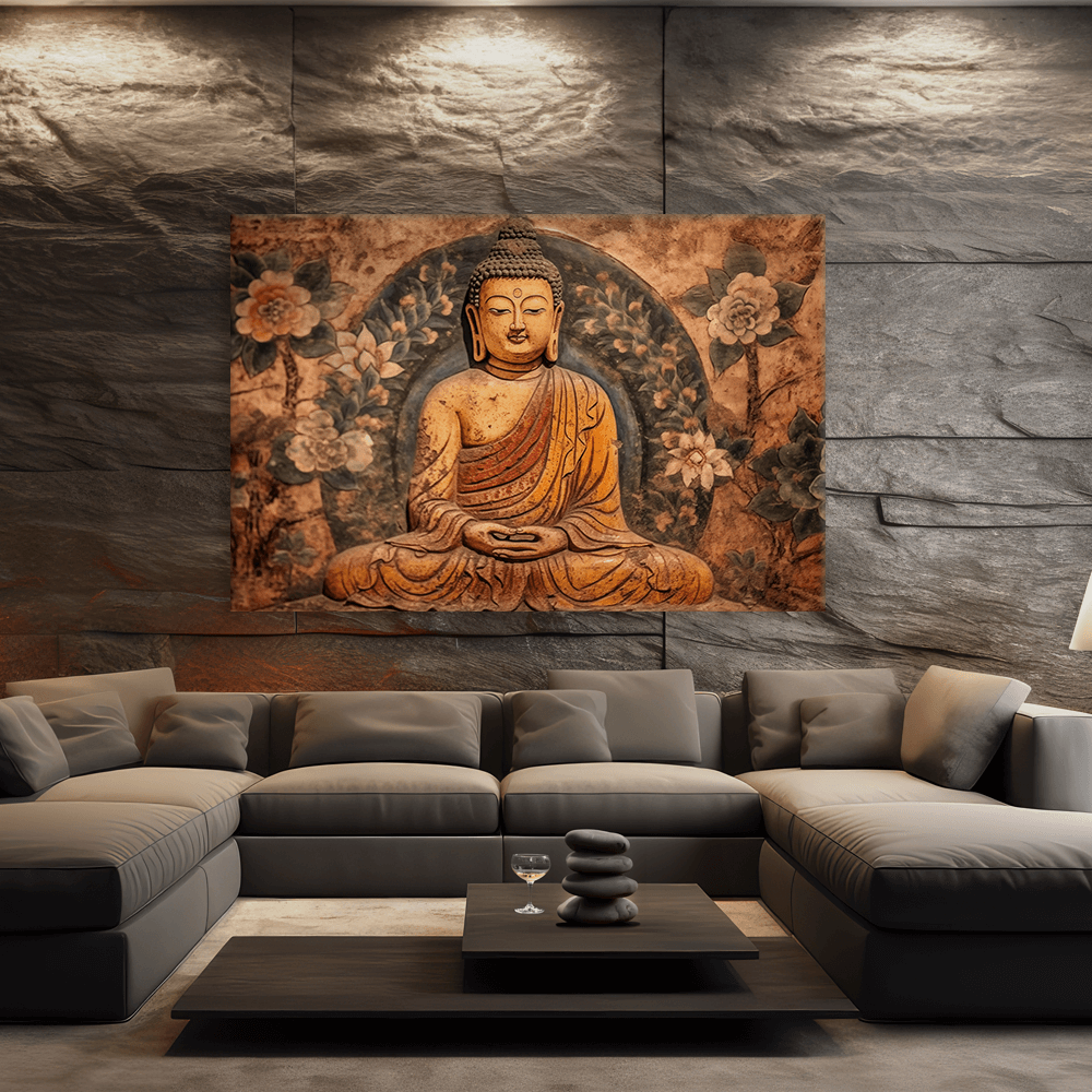 Leinwandbild - Buddha Bowo Holzrelief