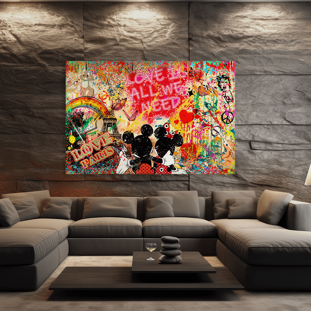 Leinwandbild - MICKEY MEETS BANKSY - LOVE IS ALL WE NEED No. 4 - LIMITED EDITION