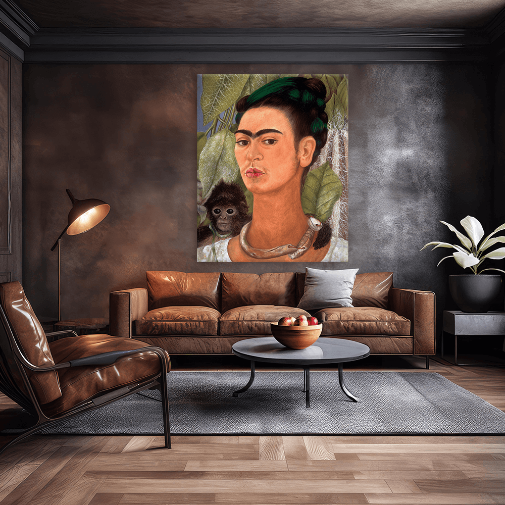 Leinwandbild - Frida Kahlo - Selbsbildnis mit Affe