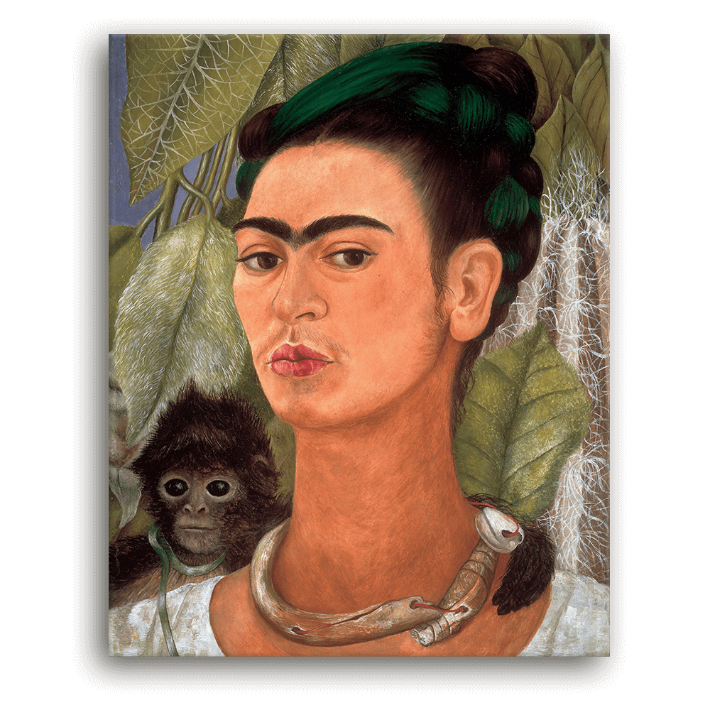 Leinwandbild - Frida Kahlo - Selbsbildnis mit Affe