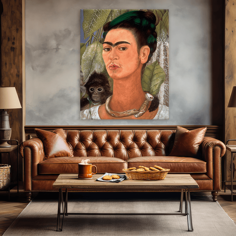 Leinwandbild - Frida Kahlo - Selbsbildnis mit Affe