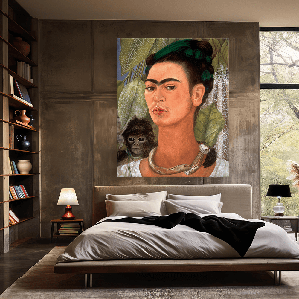 Leinwandbild - Frida Kahlo - Selbsbildnis mit Affe