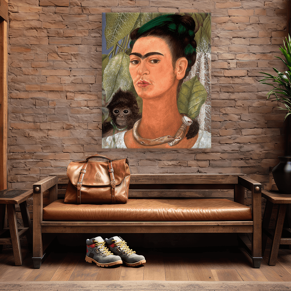 Leinwandbild - Frida Kahlo - Selbsbildnis mit Affe