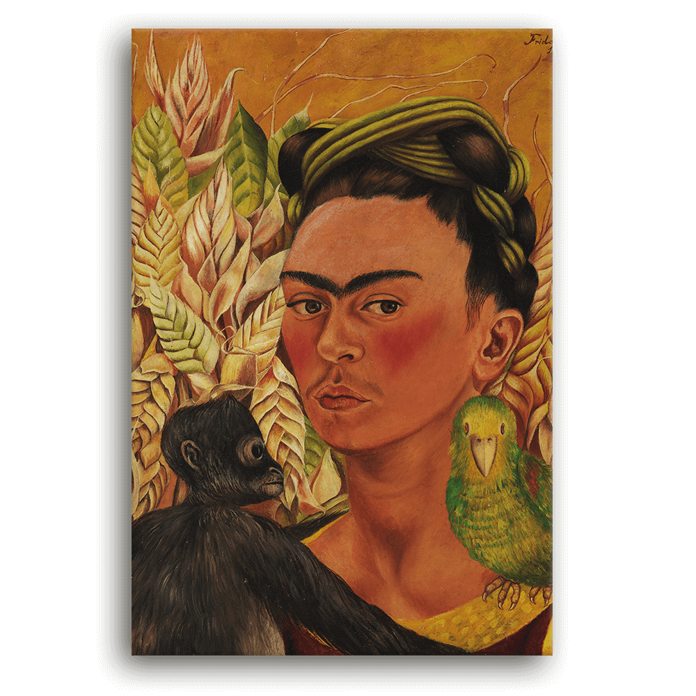 Leinwandbild - Frida Kahlo - Autorretrato con chango y loro