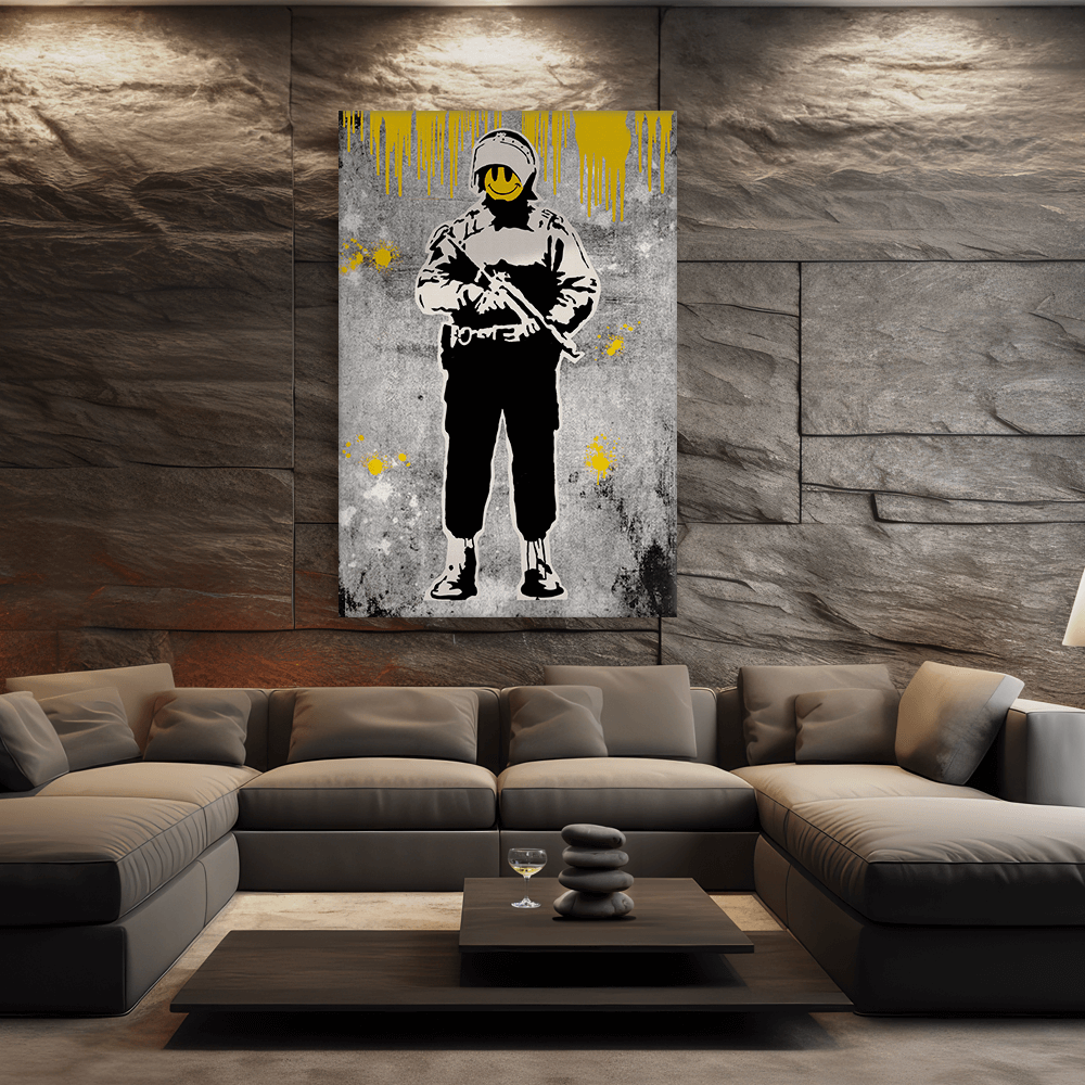 Leinwandbild - Flying Cooper - Smiley Soldier - Banksy inspired