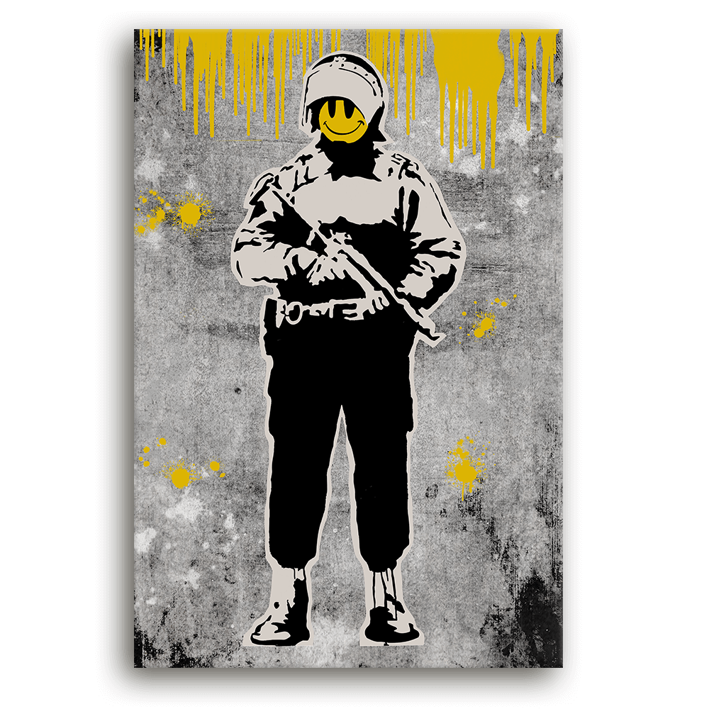 Leinwandbild - Flying Cooper - Smiley Soldier - Banksy inspired
