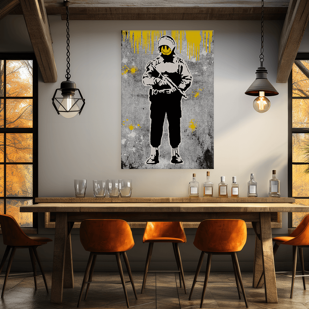 Leinwandbild - Flying Cooper - Smiley Soldier - Banksy inspired