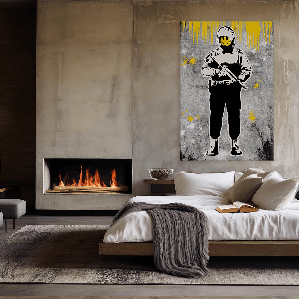 Leinwandbild - Flying Cooper - Smiley Soldier - Banksy inspired