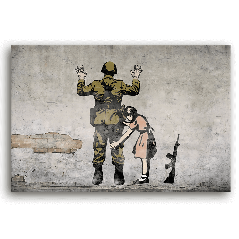 Leinwandbild - Girl searching soldier - Banksy inspired