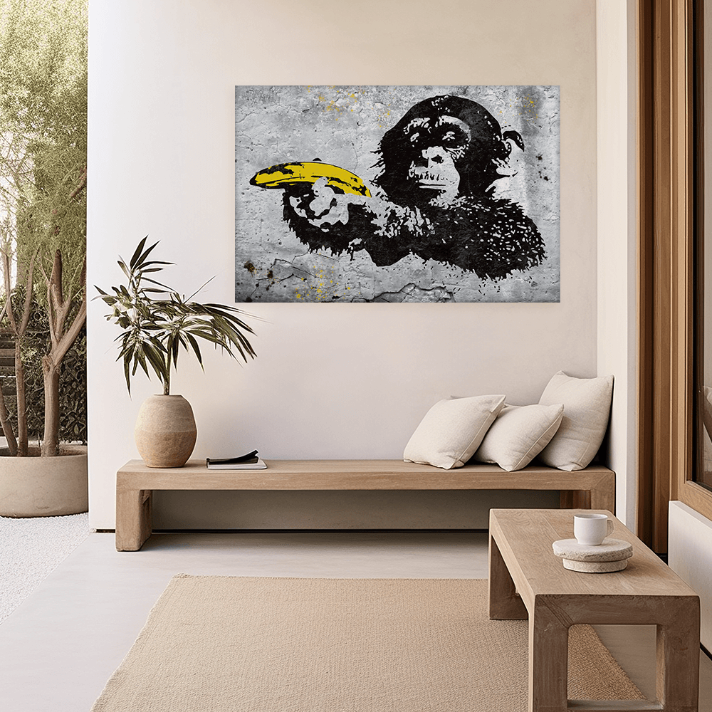 Leinwandbild - Monkey with banana gun - Banksy inspired