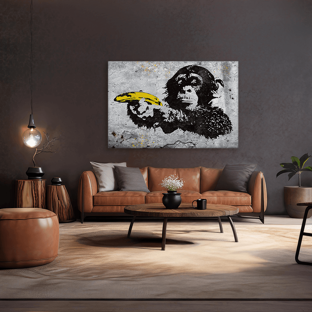 Leinwandbild - Monkey with banana gun - Banksy inspired