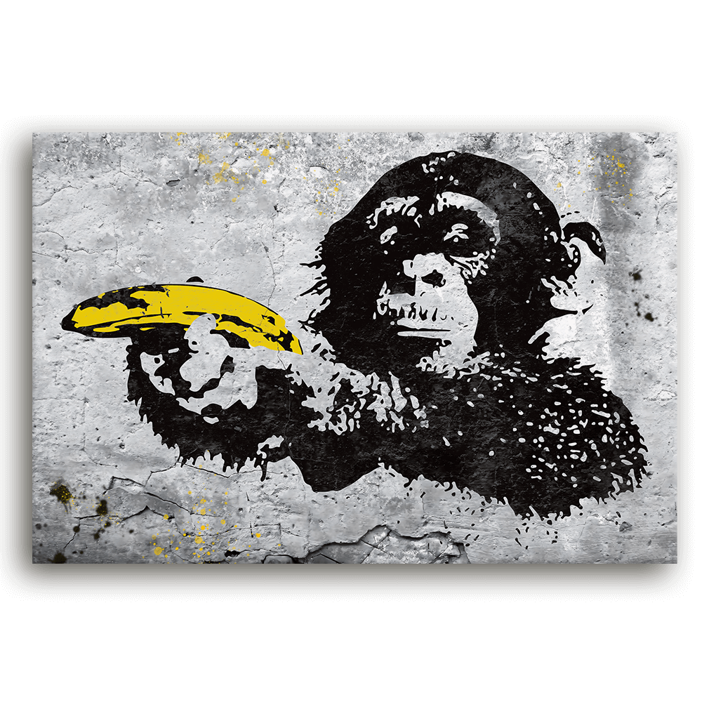 Leinwandbild - Monkey with banana gun - Banksy inspired