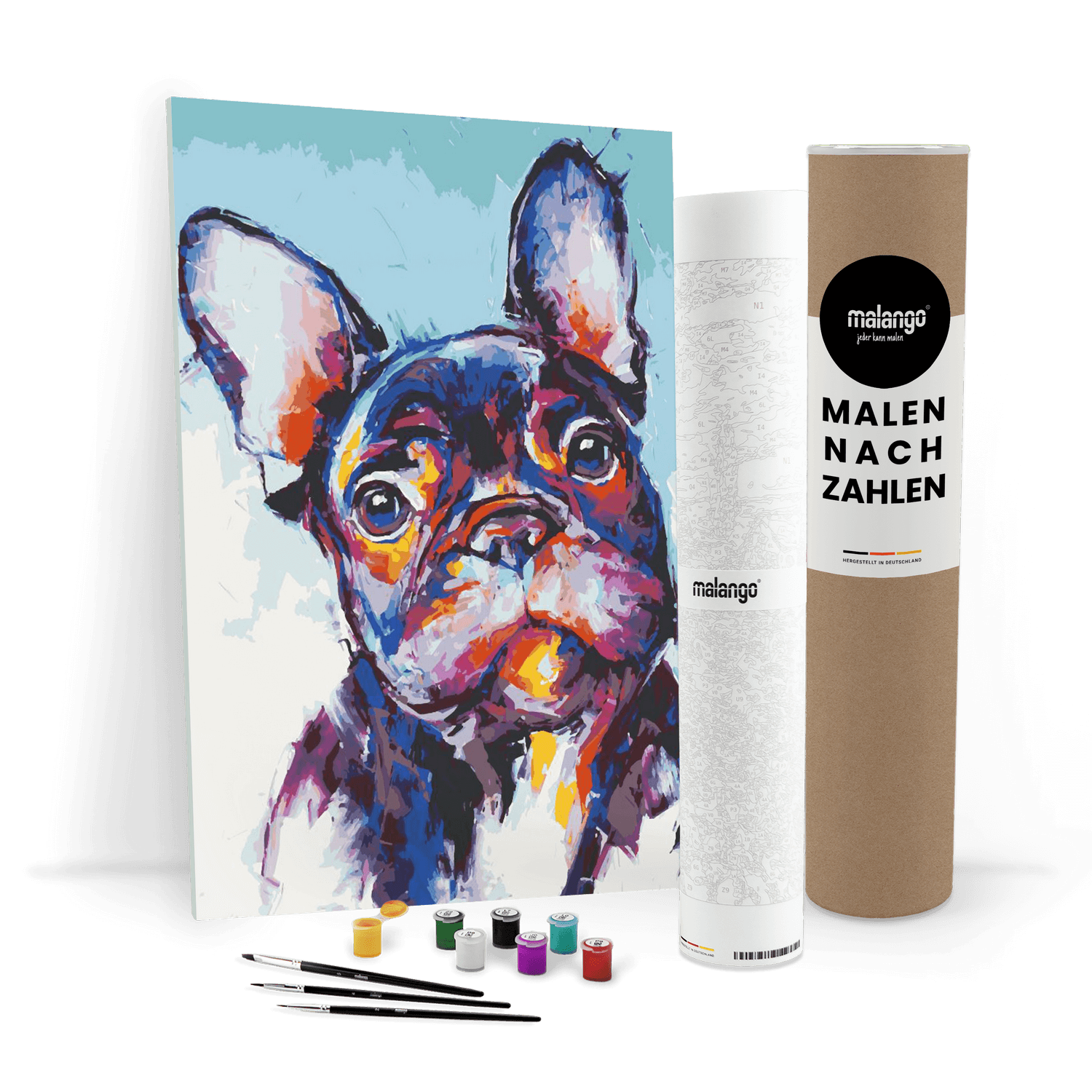 Malen nach Zahlen - französische Bulldogge farbenfroh