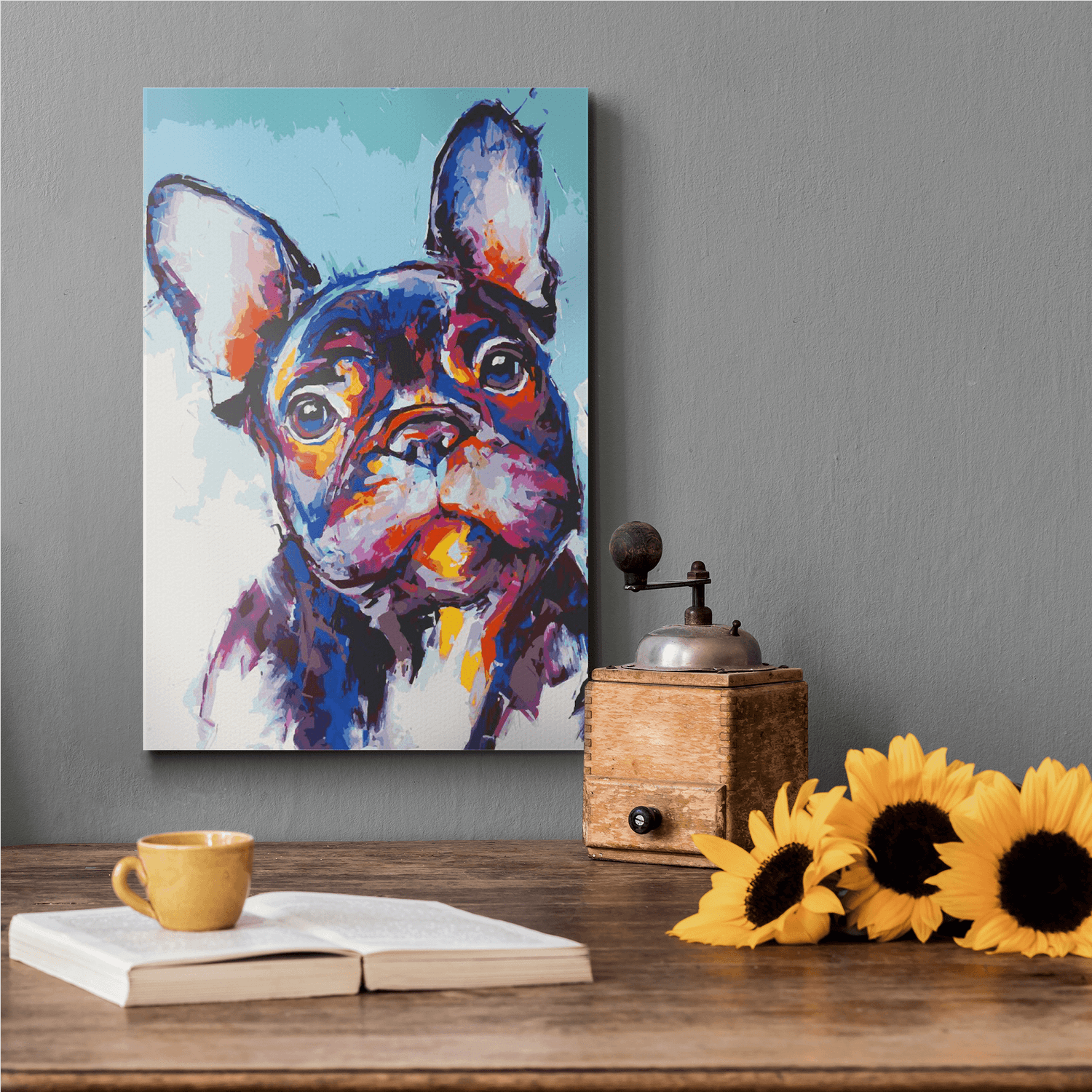 Malen nach Zahlen - französische Bulldogge farbenfroh