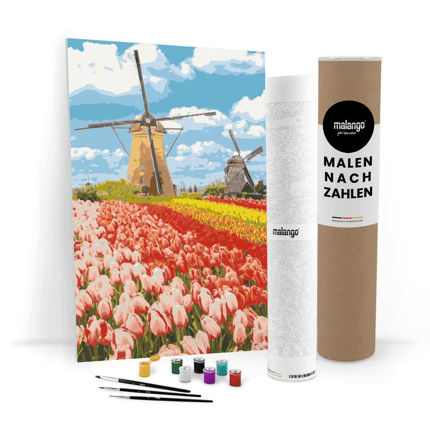 Malen nach Zahlen - Blumen Landschaft an der Mühle