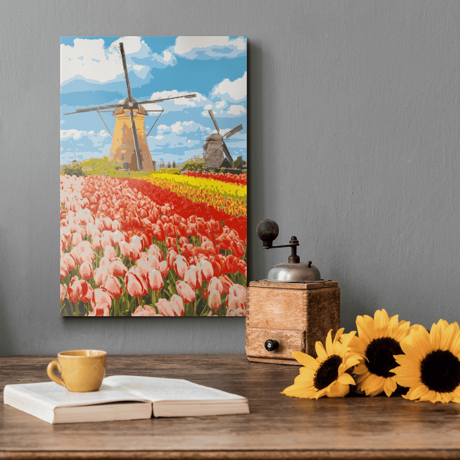 Malen nach Zahlen - Blumen Landschaft an der Mühle