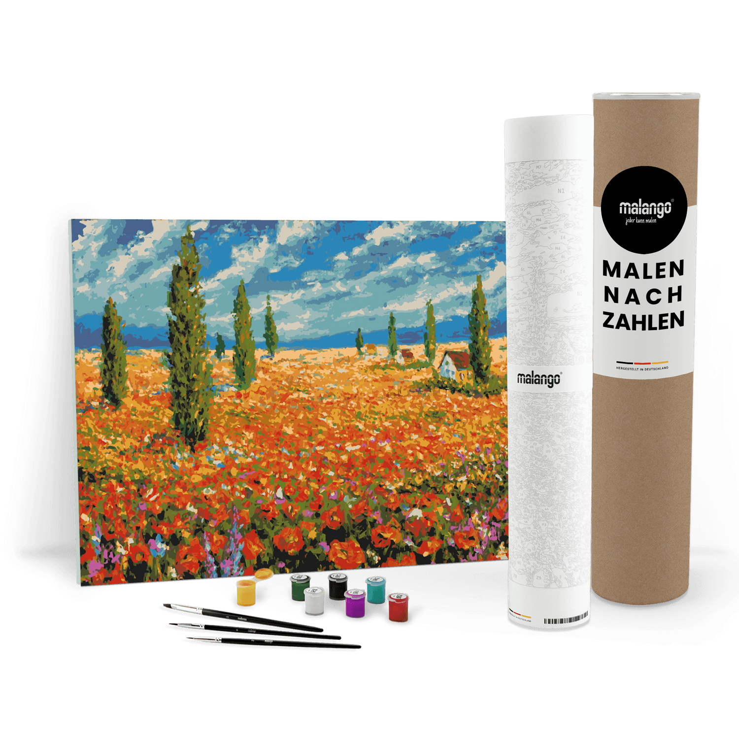 Malen nach Zahlen - Blumen Landschaft mit Zypressen