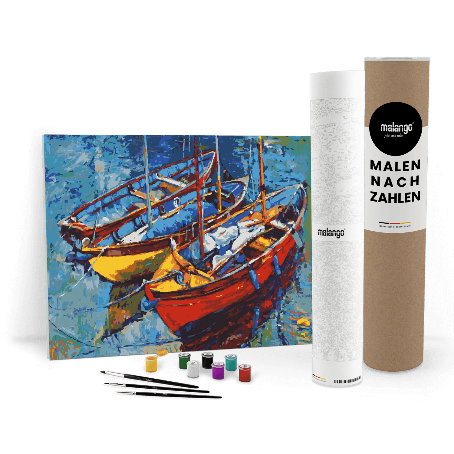 Malen nach Zahlen - Segelboote im farbenfrohen Hafen