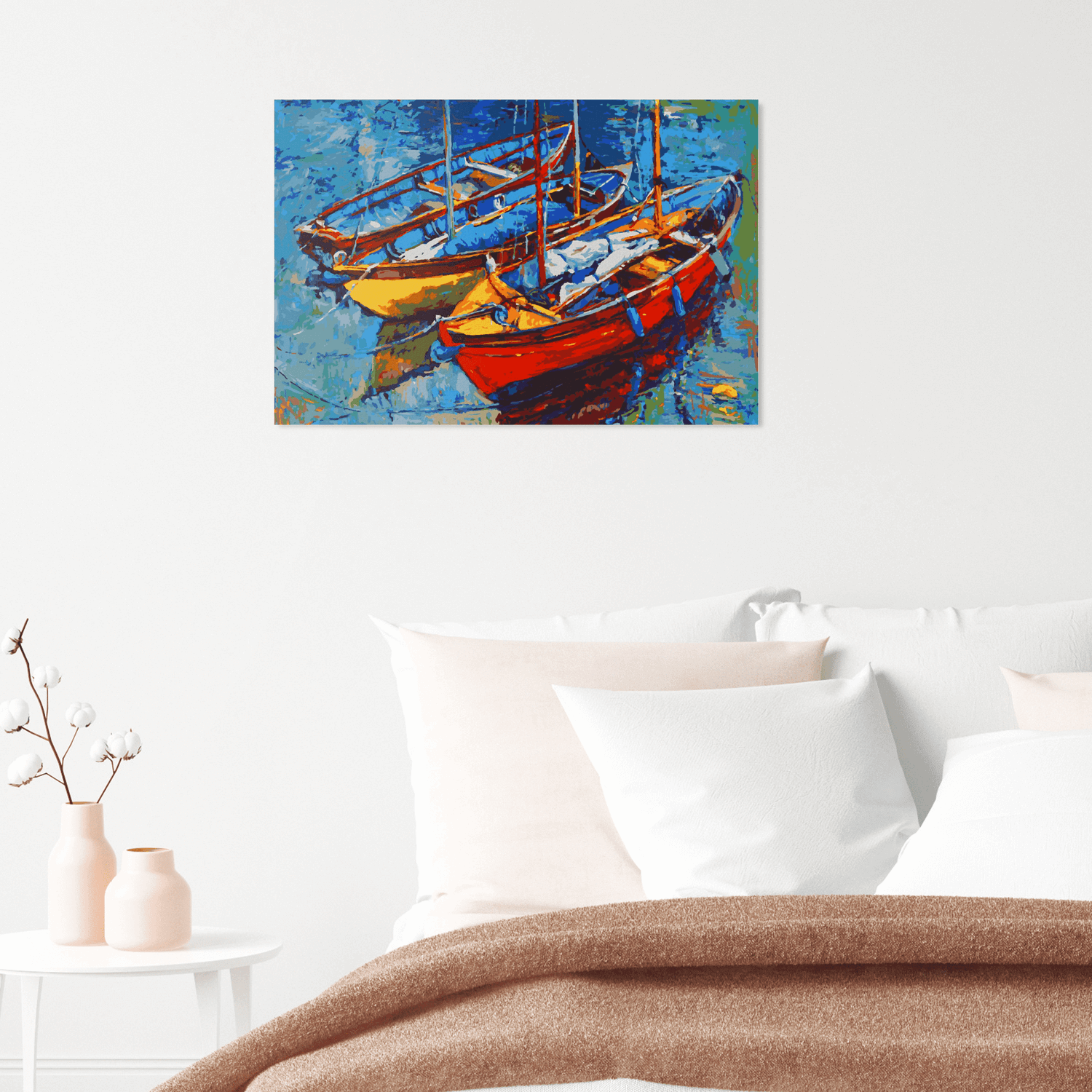 Malen nach Zahlen - Segelboote im farbenfrohen Hafen