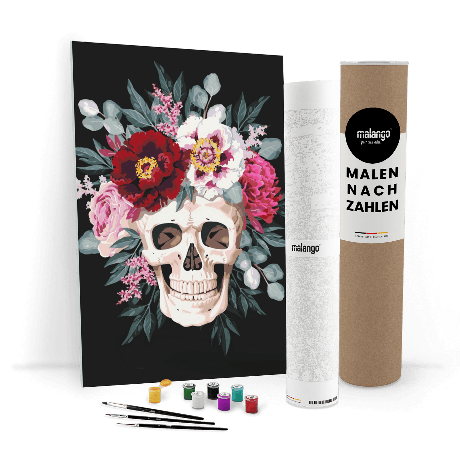 Malen nach Zahlen - Schädel Blumen