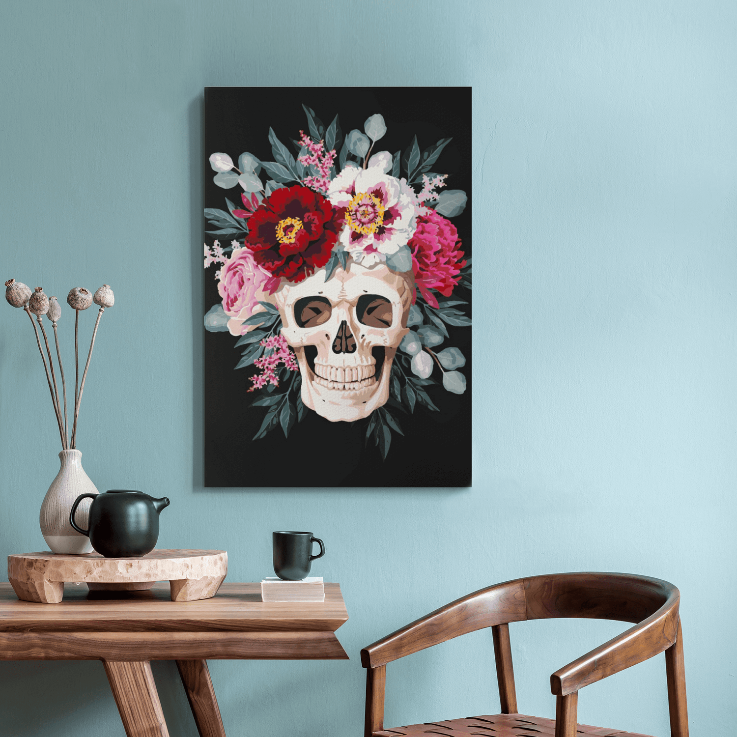 Malen nach Zahlen - Schädel Blumen