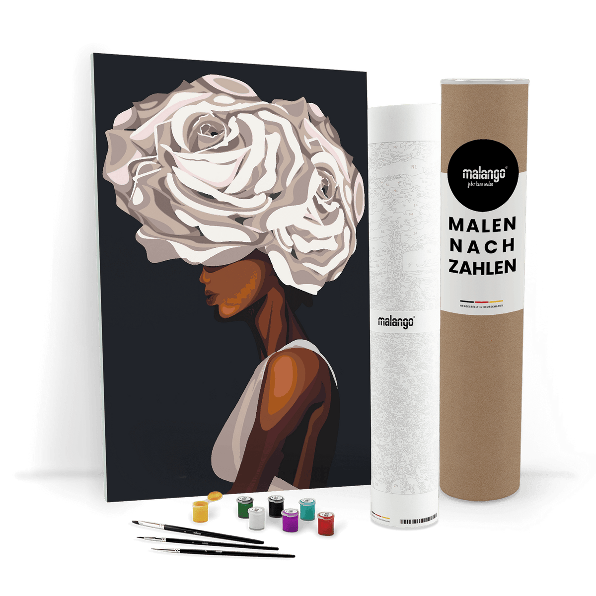 Malen nach Zahlen - Frau mit weißem Rosenhaar