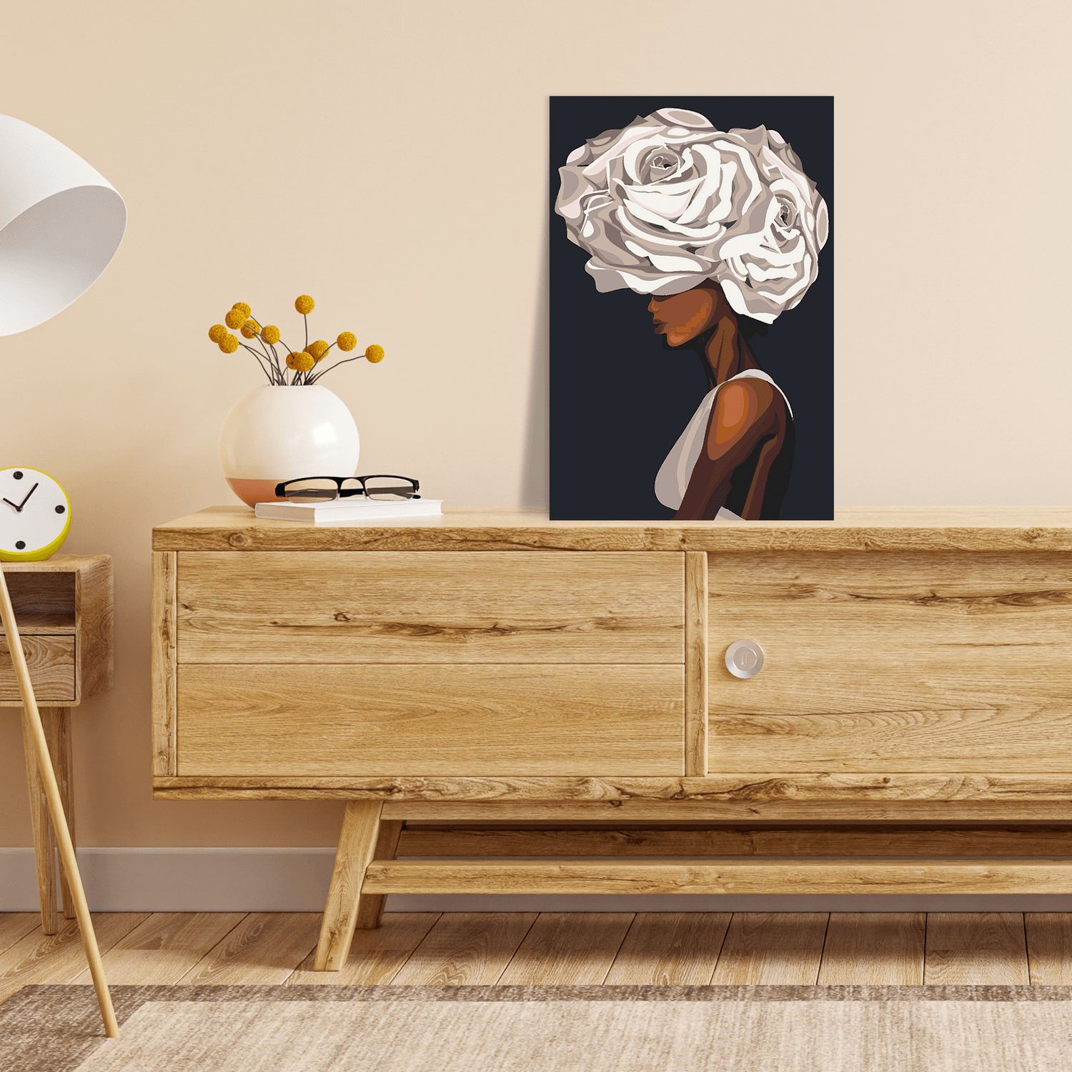 Malen nach Zahlen - Frau mit weißem Rosenhaar