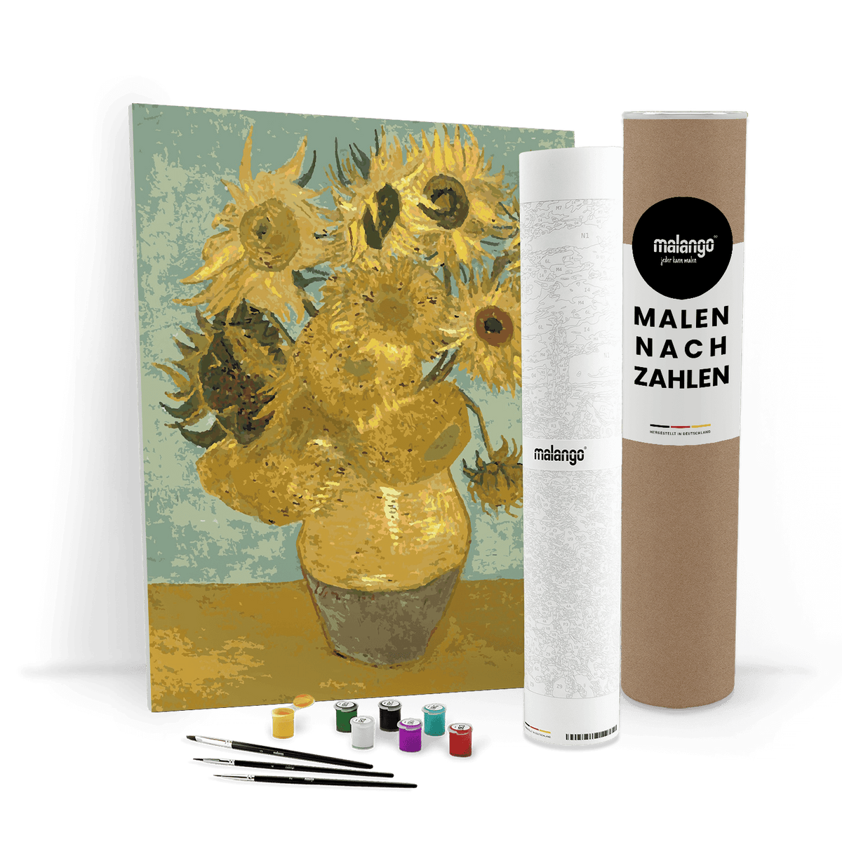 Malen nach Zahlen - Vincent van Gogh - Zwï¿½lf Sonnenblumen in einer Vase mit grï¿½nem Hintergrund