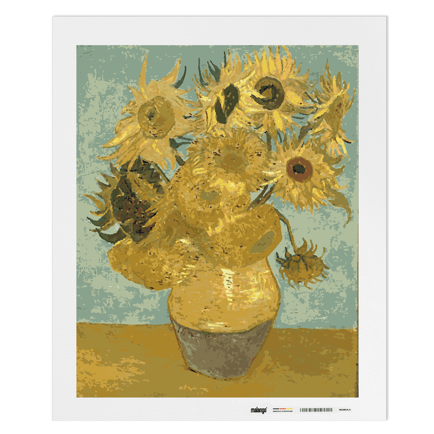 Malen nach Zahlen - Zwölf Sonnenblumen in einer Vase mit grünem Hintergrund - Vincent van Gogh
