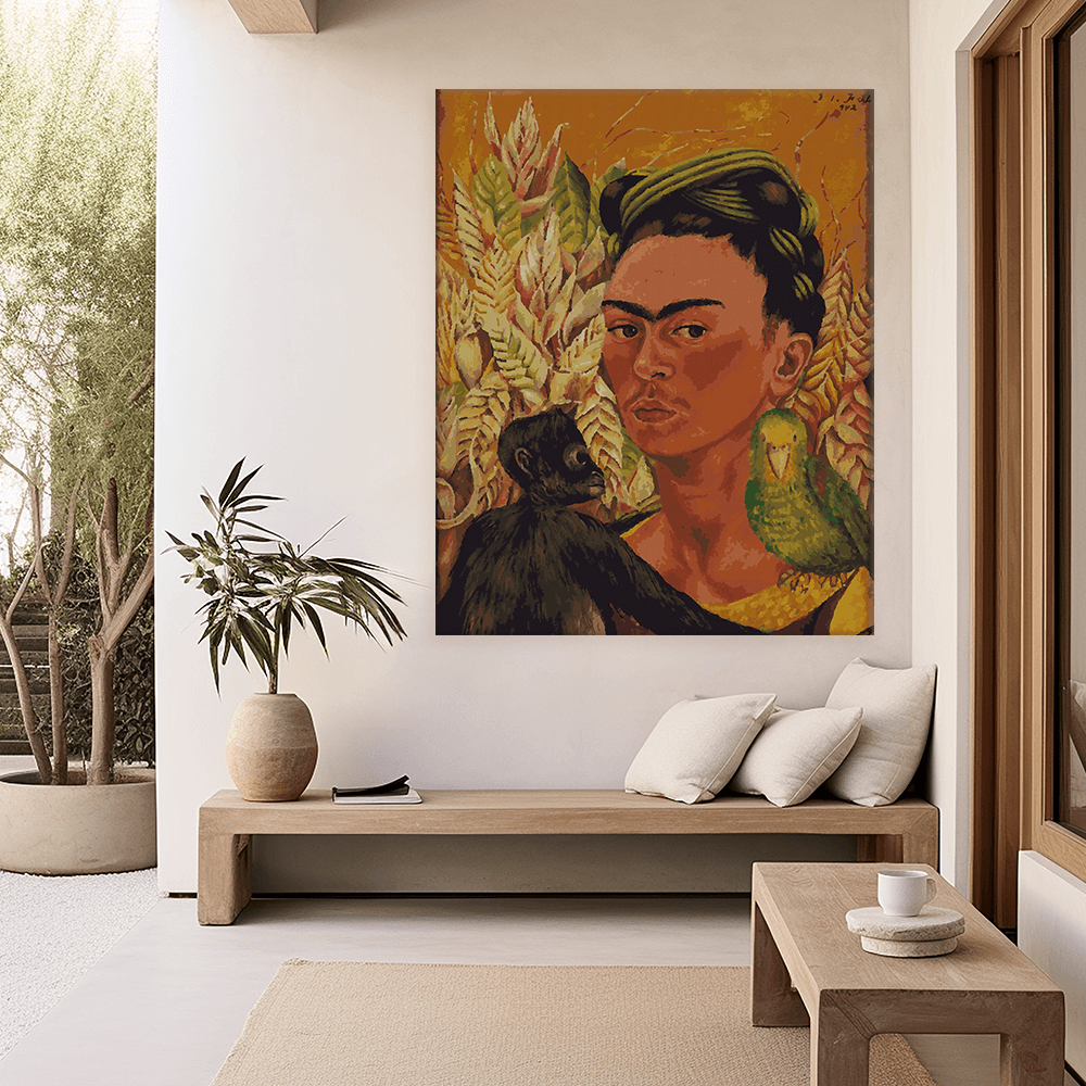 Malen nach Zahlen - Frida Kahlo - Autorretrato con chango y loro