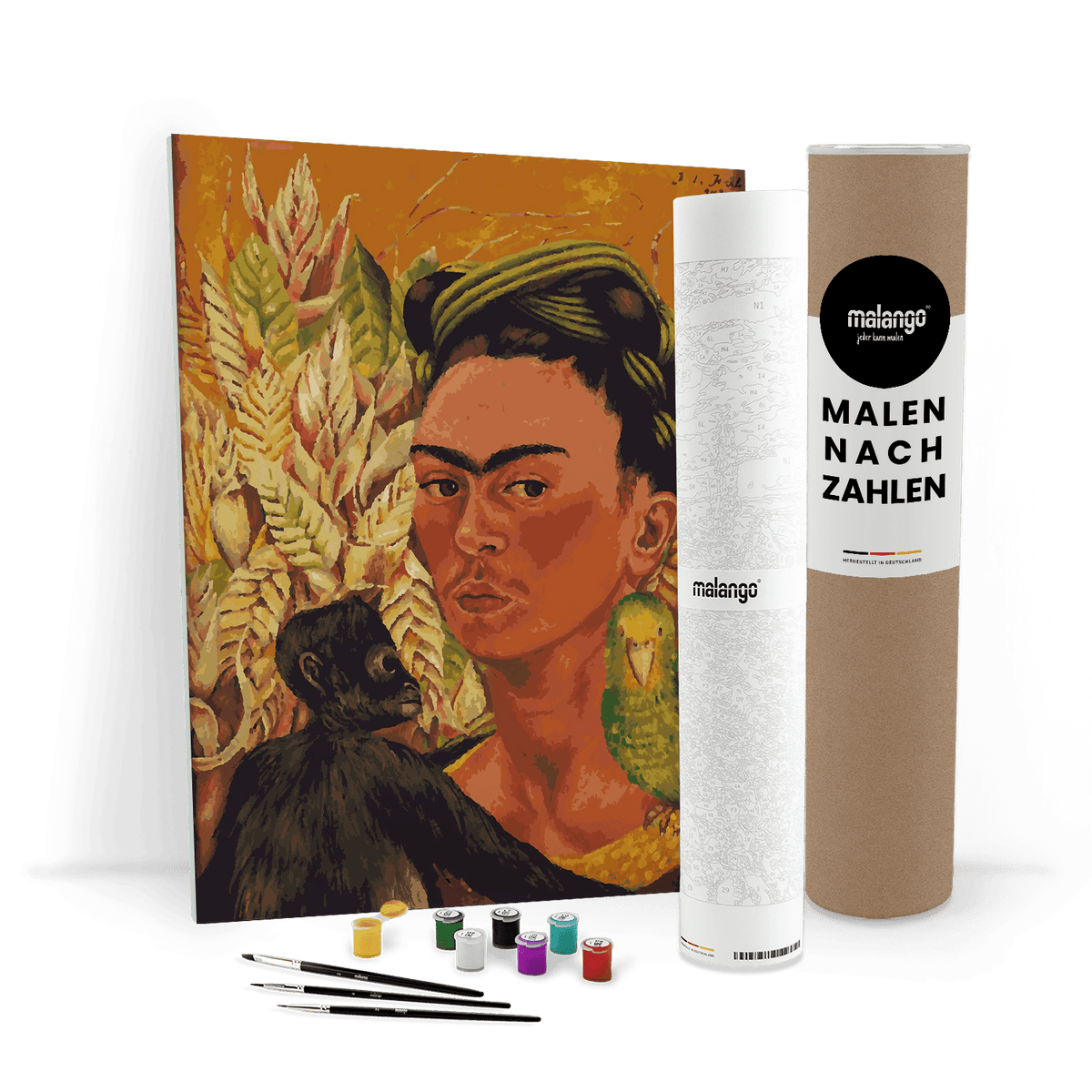 Malen nach Zahlen - Frida Kahlo - Autorretrato con chango y loro