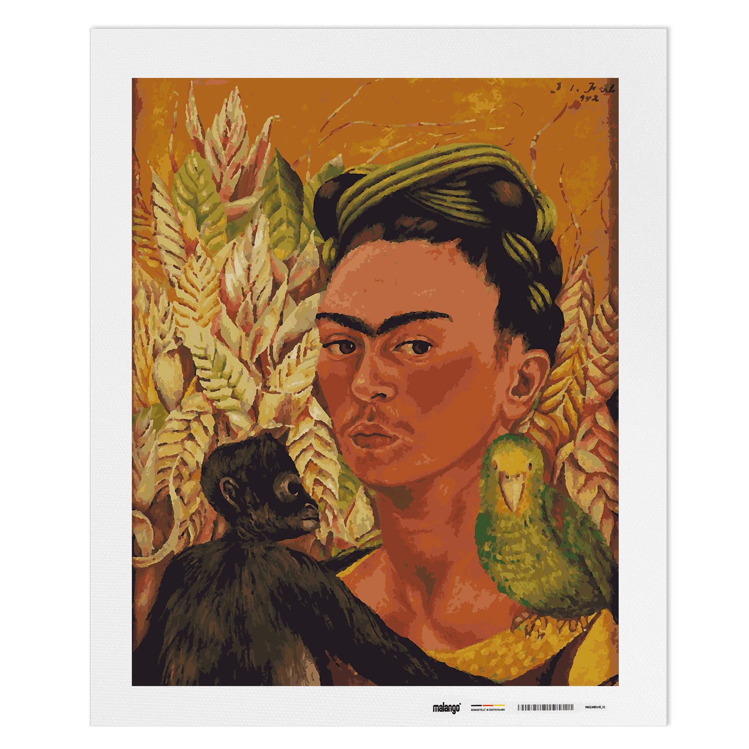 Malen nach Zahlen - Frida Kahlo - Autorretrato con chango y loro