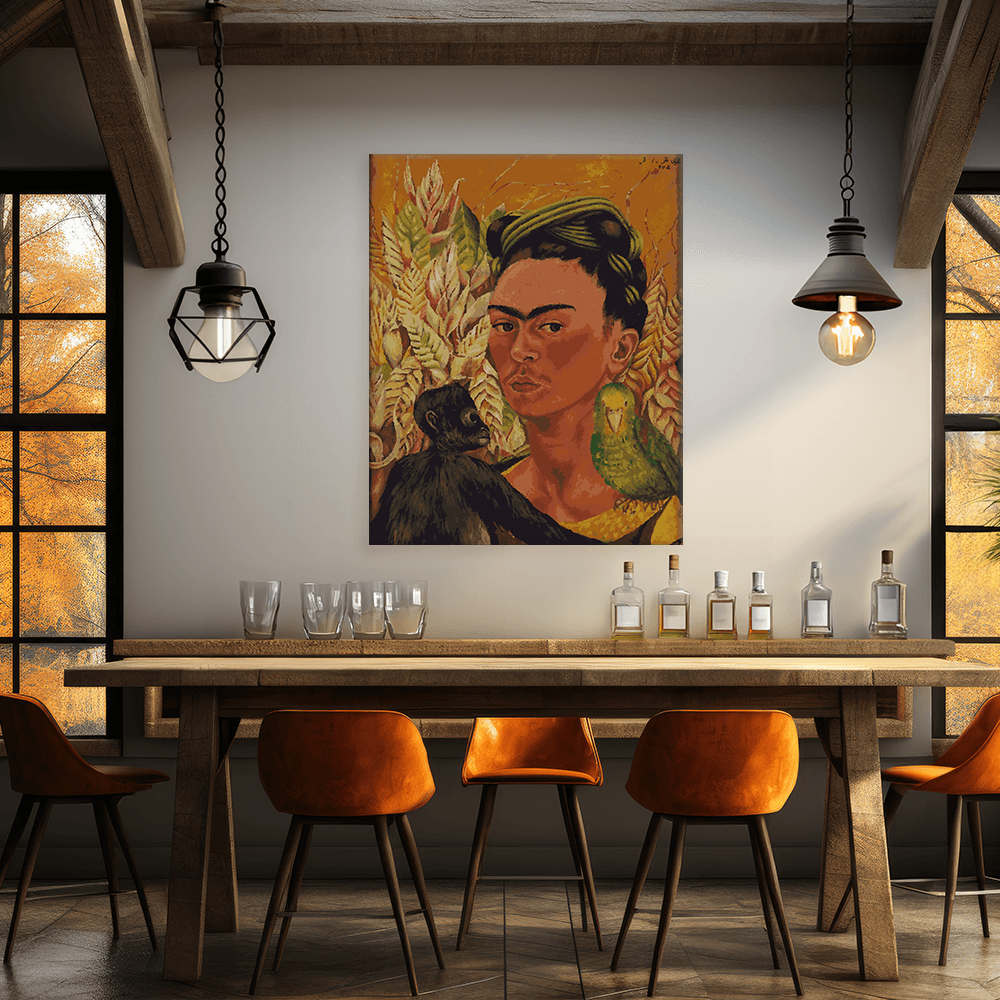 Malen nach Zahlen - Frida Kahlo - Autorretrato con chango y loro