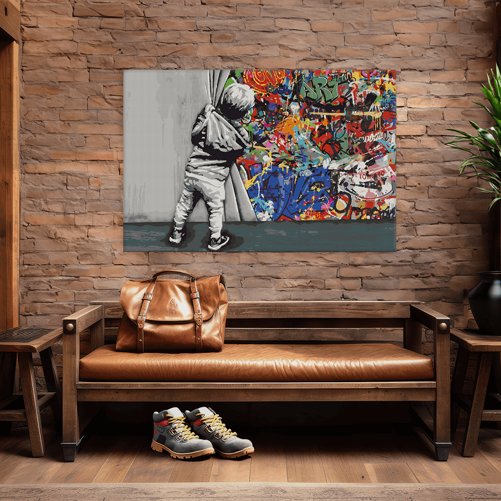 Malen nach Zahlen - Behind the curtain - Hinter dem Vorhang - Banksy inspired